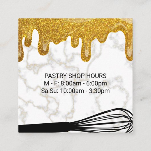 金ゴールドグリッター滴 | 白い大理石とウィスク スクエア名刺 (裏面)