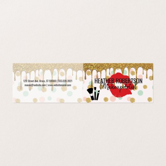 金ゴールドグリッター滴 |赤いキス |水玉模様パターン 名刺 (外部フラット)