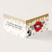 金ゴールドグリッター滴 |赤いキス |水玉模様パターン 名刺 (外部)