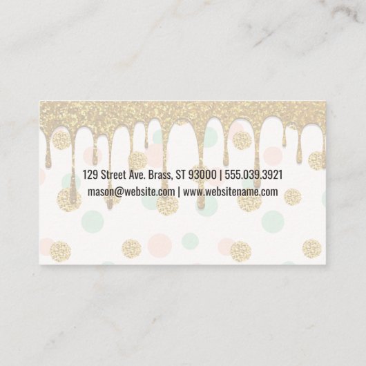 金ゴールドグリッター滴 |赤いキス |水玉模様 名刺 (裏面)