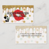 金ゴールドグリッター滴 |赤いキス |水玉模様 名刺 (正面/裏面)