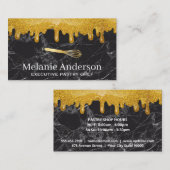 金ゴールドグリッター滴 |黒い大理石 |ウィスク 名刺 (正面/裏面)