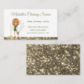 金ゴールドグリッター漫画メイドハウスクリーニングサービス 名刺 (正面/裏面)