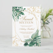 金ゴールドグリッター熱帯グリーンウォーター色スウィート16 招待状 (スタンド正面)
