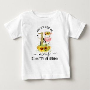 金ゴールドグリッター牛ひまわり花1歳誕生日Tシャツ ベビーTシャツ