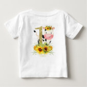 金ゴールドグリッター牛ひまわり花1歳誕生日Tシャツ ベビーTシャツ (裏面)