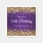 金ゴールドグリッター王室のとパープル50誕生日 スタンダードカクテルナプキン (正面)
