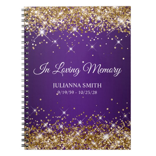 金ゴールドグリッター王室のパープルメモリアルゲストブック ノートブック (正面)