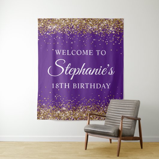 金ゴールドグリッター王室のパープル18番目の誕生日へようこそ タペストリー (インサイチュ)