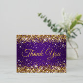 金ゴールドグリッター王室のパープル50th誕生日ありがとう 箔招待状ポストカード (立ち正面)