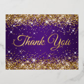 金ゴールドグリッター王室のパープル50th誕生日ありがとう 箔招待状ポストカード (正面)