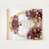 金ゴールドグリッター甘い16背景バーガンディ花 タペストリー (正面(横))