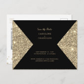金ゴールドグリッター画像と黒Glam日付を保存 案内ポストカード (正面/裏面)