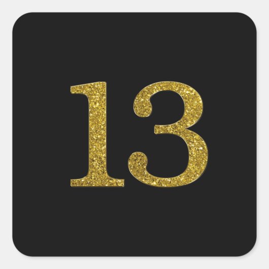 金ゴールドグリッター番号13ワイドフォント スクエアシール (正面)