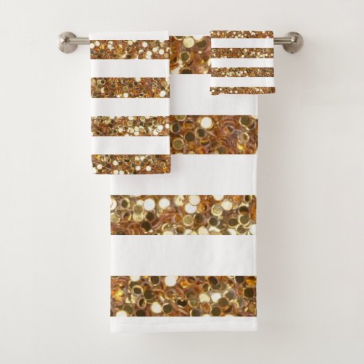 金ゴールドグリッター白ストライプの バスタオルセット (インサイチュ)