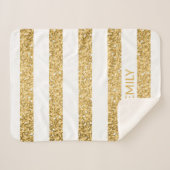 金ゴールドグリッター白ストライプ色 シェルパブランケット (正面(横))