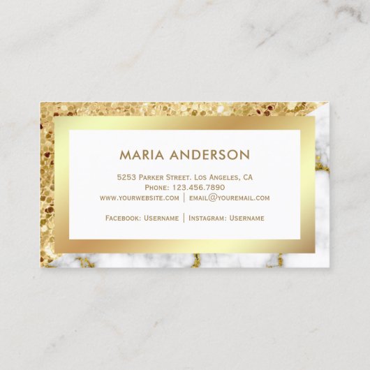 金ゴールドグリッター白大理石メイクアップアーティスト 名刺 (裏面)