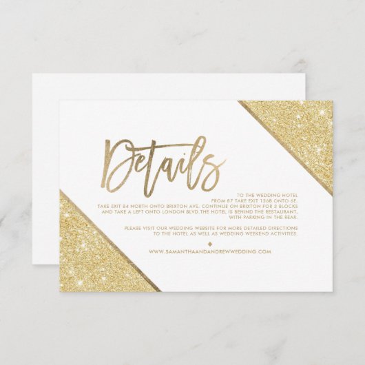 金ゴールドグリッター白結婚文字の方向 エンクロージャーカード (正面/裏面)