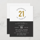 金ゴールドグリッター白黒と金ゴールド21歳の誕生日 インビテーションポストカード (正面/裏面)