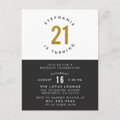 金ゴールドグリッター白黒と金ゴールド21歳の誕生日 インビテーションポストカード (正面)