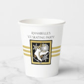金ゴールドグリッター白黒アイススケート 紙コップ (正面)