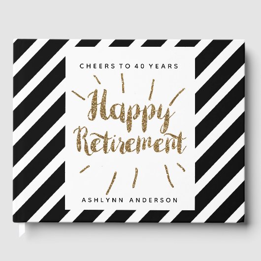 金ゴールドグリッター白黒ハッピーリタイア ゲストブック (正面)