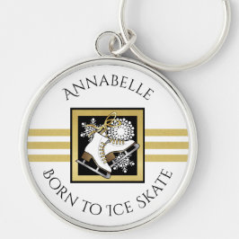 金ゴールドグリッター白黒氷スケートで滑るカスタム キーホルダー