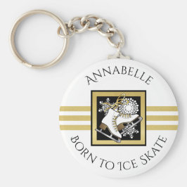 金ゴールドグリッター白黒氷スケートで滑るカスタム キーホルダー