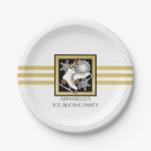 金ゴールドグリッター白黒氷スケートで滑る ペーパープレート (正面)