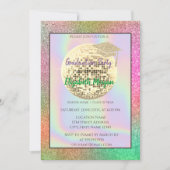 金ゴールドグリッター目盛りキャップ、ディスコボールカラフル。 招待状 (正面)