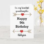 金ゴールドグリッター矢印と赤いハート9誕生日 カード (黄色い花)