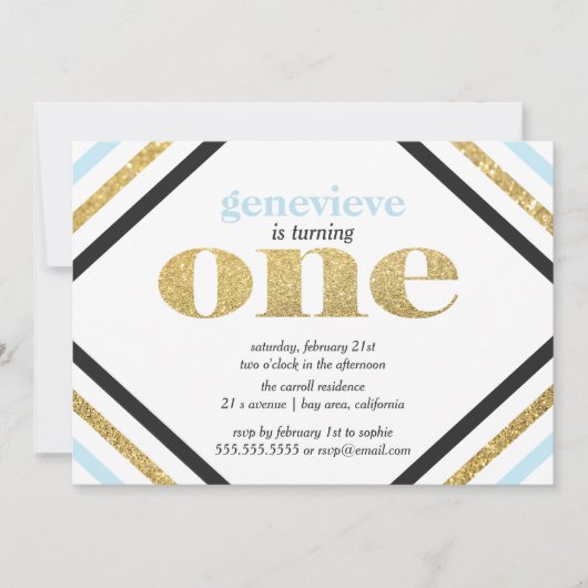金ゴールドグリッター第一誕生日招待状 招待状 (正面)