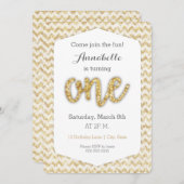 金ゴールドグリッター第1誕生日カード 招待状 (正面/裏面)