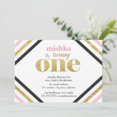 金ゴールドグリッター第1誕生日招待状 招待状 (スタンド正面)