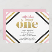 金ゴールドグリッター第1誕生日招待状 招待状 (正面/裏面)