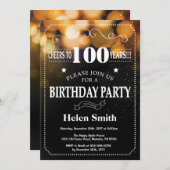 金ゴールドグリッター第100誕生日招待状 招待状 (正面/裏面)