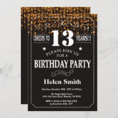金ゴールドグリッター第13誕生日招待状 招待状 (正面/裏面)