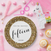 金ゴールドグリッター第15誕生日 ペーパープレート (パーティー)