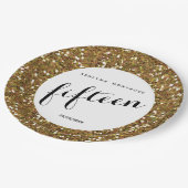 金ゴールドグリッター第15誕生日 ペーパープレート (アングル)