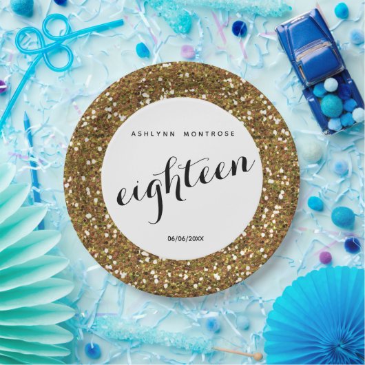 金ゴールドグリッター第18誕生日 ペーパープレート (パーティー)