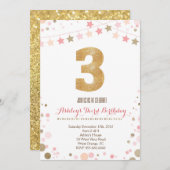 金ゴールドグリッター第3誕生日招待状 招待状 (正面/裏面)