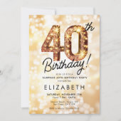 金ゴールドグリッター第40回デジタル誕生日招待状 招待状 (正面)