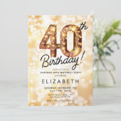 金ゴールドグリッター第40回デジタル誕生日招待状 招待状 (スタンド正面)