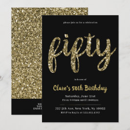 金ゴールドグリッター第50誕生日招待状 招待状