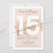 金ゴールドグリッター筆跡赤面キンセアニェラ写真 招待状 (正面)