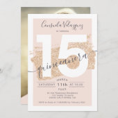 金ゴールドグリッター筆跡赤面キンセアニェラ写真 招待状 (正面/裏面)