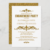 金ゴールドグリッター箔エレガント婚約パーティ招待状 招待状 (正面/裏面)