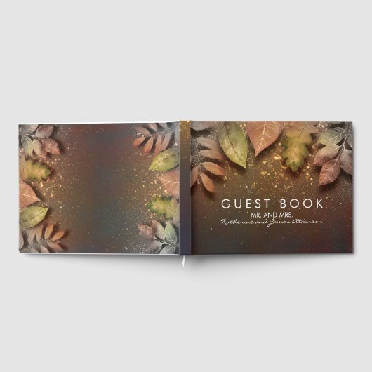 金ゴールドグリッター紅葉ヴィンテージウェディング ゲストブック (全面)