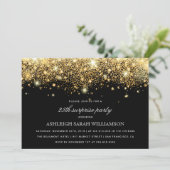 金ゴールドグリッター紙吹雪とライト | サプライズパーティー 招待状 (スタンド正面)