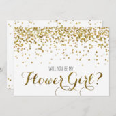 金ゴールドグリッター紙吹雪は私の花ガールになる 招待状 (正面/裏面)